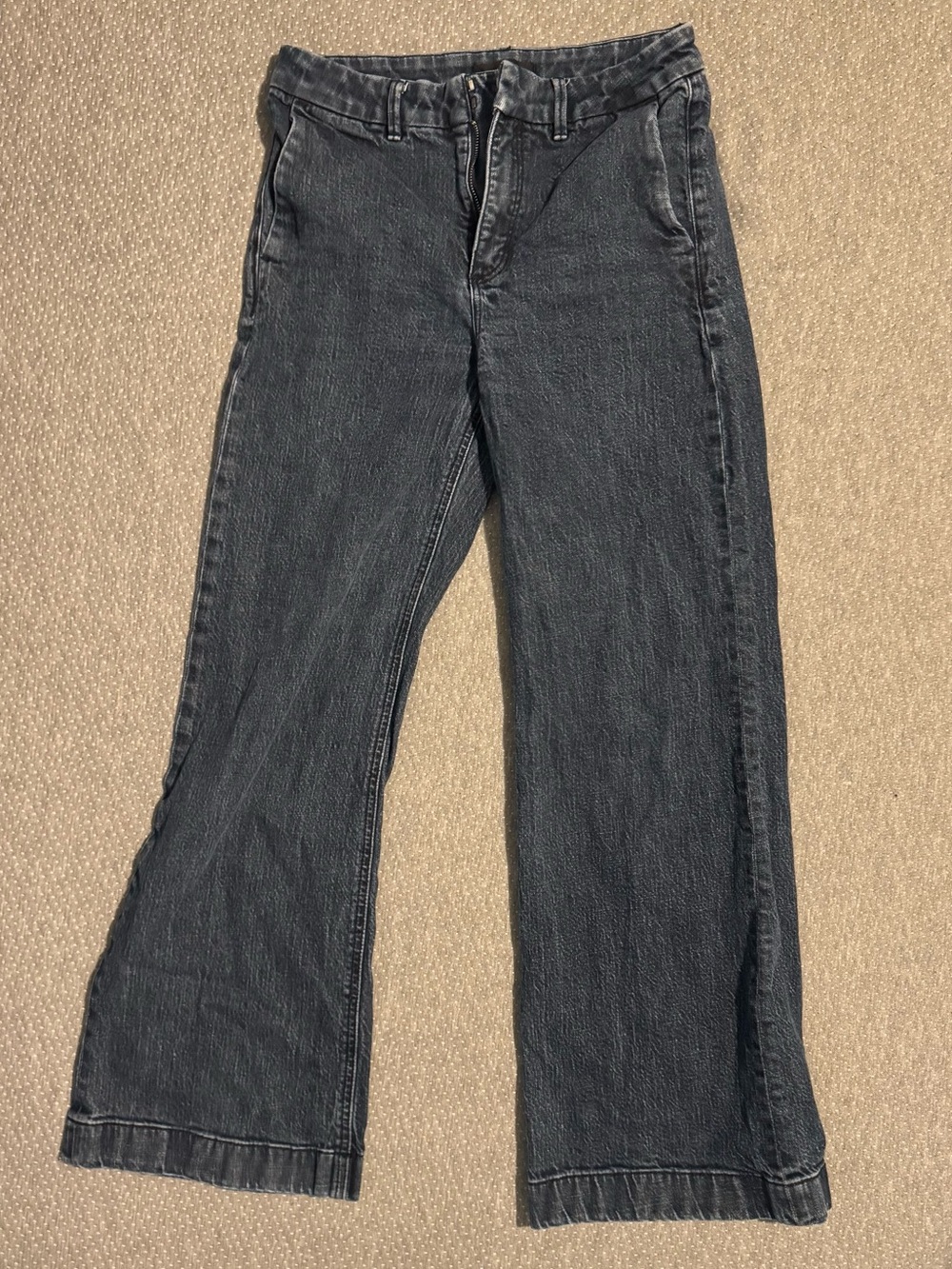 Ann Taylor Trouser Jeans Wide Leg Dark Wash Size 2 Stretch Denim